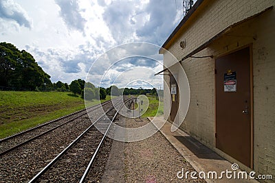 Moss Vale (west) end of platform, Robertson railway station, New South Wales, Australia Stock Photo